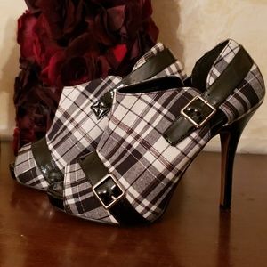 Plaid bootie heels